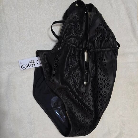 GIGI C Camilla Faux Leather One Piece. Black. Sz S. NWT. RP $280. SEXY! - Picture 6 of 10